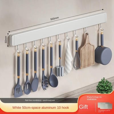 Crochets pour ustensiles de cuisine, étagères de rangement, support mural pour cuillères, accessoires pour ustensiles de cuisine 50cm&10 hooks gray