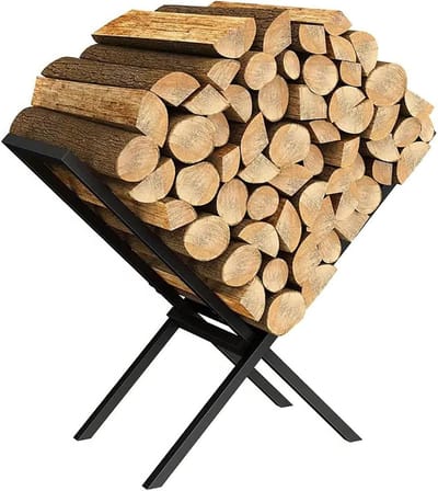 Houtblokken Rek - Hout Opslag - Haardhout Houden - X-vormig Design - 30 kg Capaciteit - Zwart