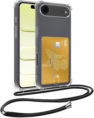 Hoesje Geschikt voor iPhone Air Telefoonhoesje Met Koord Case Pashouder Siliconen - Hoes Geschikt voor iPhone Air Hoesje Met Kaarthouder - Transparant