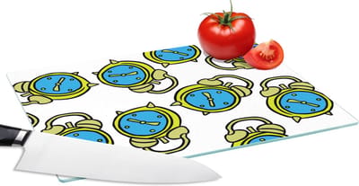 Glazen Snijplank - 28x20 - Wekker - Patroon - Cartoon - Slapen - Snijplanken Glas