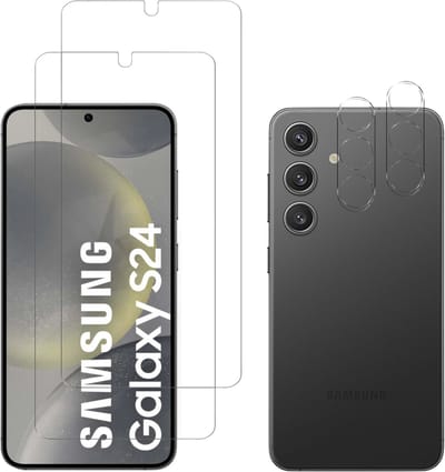Screenprotector geschikt voor Samsung Galaxy S24 - 2 stuks Beschermglas van glas Transparante glazen schermbeschermfolie + 2 stuks Camera Protector