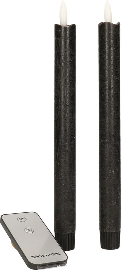 Anna's Collection LED dinerkaarsen - 2x - zwart - 23 cm - met afstandsbediening