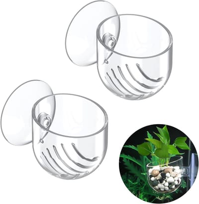 2 Stuks Doorzichtige Plastic Plant Holders voor Aquariums met Zuignap - Ideaal voor Aquascaping en Decoratie met Visvoer en Planten