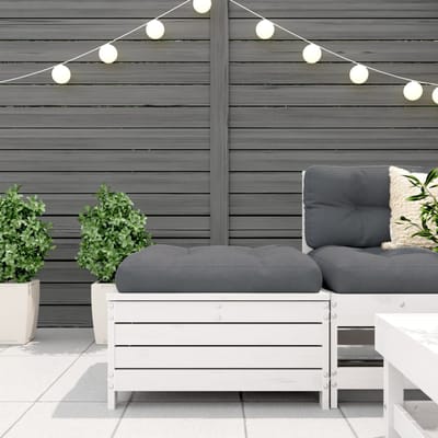 vidaXL - Tuinvoetenbank - met - kussen - massief - grenenhout - wit