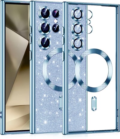 Hoesje geschikt voor Samsung Galaxy S24 Ultra - Techsuit Luxury Glitter Back Cover - Geschikt voor MagSafe - Lichtblauw