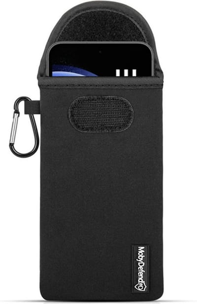MobyDefend Hoesje - Geschikt voor Samsung Galaxy S23 FE - Neopreen Pouch Met Karabijnhaak - Insteek - Riemlus - Zwart