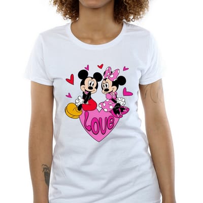 Disney Dames/Dames Love Heart Mickey & Minnie Mouse Katoenen Vriendje T-shirt (Wit)