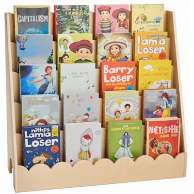 VEVOR Montessori Boekenplank 5-laags Kinderboekenplank met Gegolfde Rand, Boekenplank Aan de Voorkant met Dubbele Haken, Babyboekenplank Kinderkamerplank voor Kleuterschool Kleuterschool, Lichtbruin