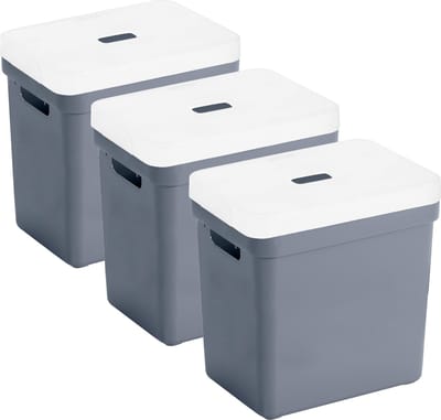 Sunware opbergboxen met deksel - 3x - Sigma Home - kunststof - 25 liter - donkerblauw - opberg bakken / manden - 35 x 25 x 36 cm