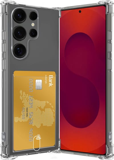 Hoesje - Geschikt voor Samsung Galaxy S25 Ultra - Met Pashouder en Kaarthouder - Telefoon Hoes Shockproof - Siliconen Case - Back Cover - Shock Proof - Pasjes Houder - Transparant