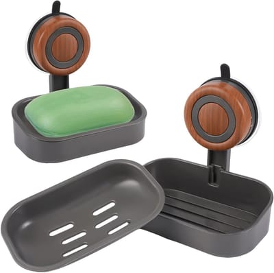 Zwarte Zeepdispenser met Afvoer, Wandmontage zonder Boren, Ideaal voor Badkamer en Keuken, Compact en Praktisch (14 x 10 x 14.5 cm)