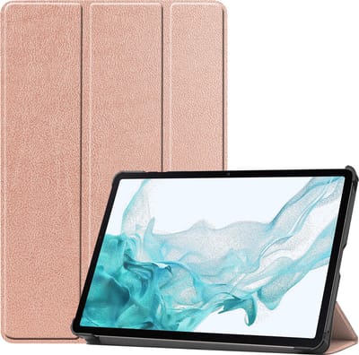 Hoes - Geschikt voor Samsung Galaxy Tab S10 Plus - Dun & Stevig - Trifold Bookcase - Hard Cover Case - Met Uitsparing Geschikt voor S Pen - Hardcover Book - Tablet Hoesje - Rosé goud