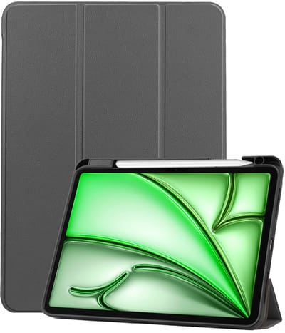 Hoesje Geschikt voor Apple iPad Air M3/M4 (2025/2026) - 11 inch - Dun & Stevig - Trifold Bookcase - Hard Cover Case - Met Uitsparing Geschikt voor Apple Pencil - Hardcover Book - Tablet Hoes - Grijs