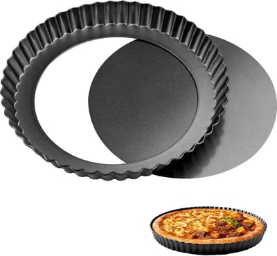 Famanu - Quichevorm 20 cm, taartvorm met hefbodem, voor vretjes, afneembare tarteletbasis, veiligheid taartbodem, bakvorm, fruitcakevorm, quiche vorm, taartbodemvorm (20 cm x 1, zwart)