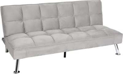 Sofa MCW-K21, inklapbare bank Couch slaapbank, Nosag vering slaapfunctie ligvlak 181x107cm ~ fluweel, grijs