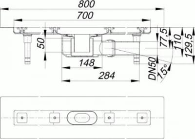 DALLMER douchegoot CeraLine F 700mm, DN 50 Totale hoogte 110mm, 520036