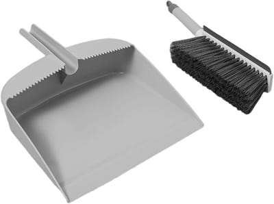 Mini Stoffer Blik - Kleine Schoonmaakset - Bureau Reinigen - Nestbaar Ontwerp - 27.5 cm Pakket - Grijs