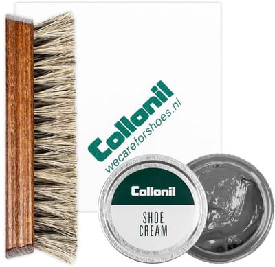 Collonil schoenpoets | Schoenpoets set | Shoe cream | Borstel | Poetsdoek | Kleur: Donkergrijs