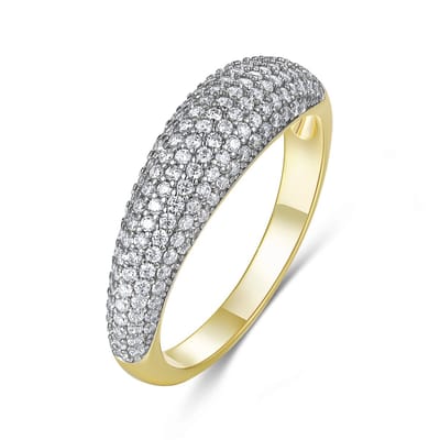 9NB-1688-50 - New Bling - Zilveren Ring Volledig Bezet met Zirkonia - Goudkleurig - Maat 50