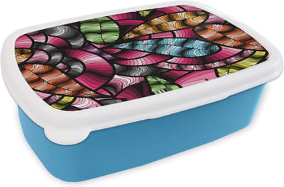 Broodtrommel Blauw - Lunchbox - Brooddoos - Patronen - Plant - Abstract - Jungle - 18x12x6 cm - Kinderen - Jongen