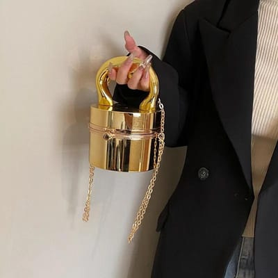 Gouden Doos Handtas Mode Glanzende Dames Tas Feest Avond Clutch Handtassen Voor Dames Metalen Ketting Messenger Portemonnee brown