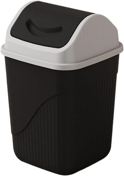 Afvalemmer met deksel - Kleine prullenbak - Ruimte Besparen - Dubbel Draaibaar Deksel - Compact Ontwerp - Zwart