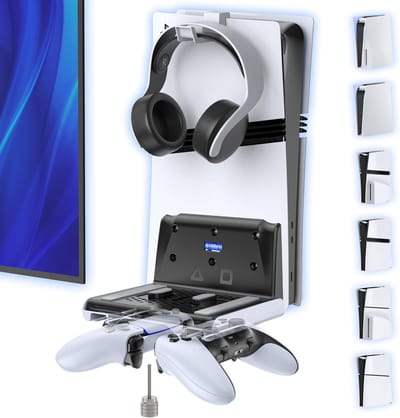 SnelShoppen - PS5 Wandbeugel Geschikt voor PS5/Slim/Pro met Controller Houder en Hoofdtelefoon Haak - Veilig en Ruimtebesparend Design voor Gaming Acc