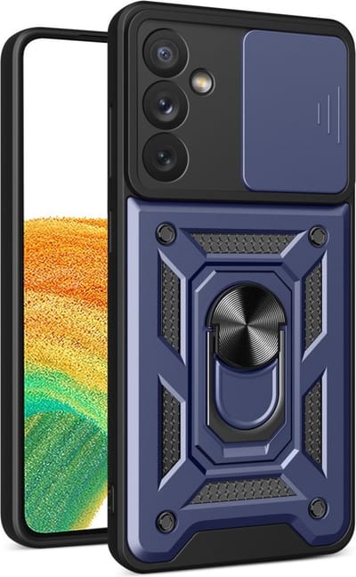 Coverup Hoesje - Geschikt voor Samsung Galaxy A34 Hoesje - Coverup Armor Ring Kickstand Back Cover met Camera Shield - Blauw