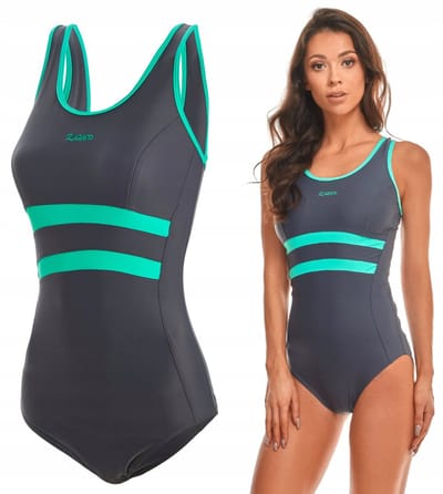 ZAGANO - Badpak dames - Sneldrogende - Sport zwempak - Strandpak damen - Maat 36 - grijs / groen
