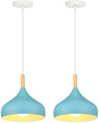 2 Stuks Hanglamp Woonkamer Moderne Plafondlamp E27 Kroonluchter voor Slaapkamer Keuken Hal Lichtblauw