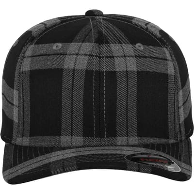 Urban Classics - Tartan Plaid Flexfit pet - L/XL - Zwart/Grijs