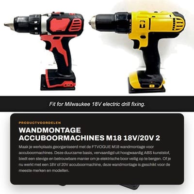 Dailygoods - Wandmontage Accuboormachines - M18 18V/20V - 2 Stuks - Zwart - Stevige Bevestiging en Efficiëntie - Geschikt voor Accu Gereedschap - 2 Stuks