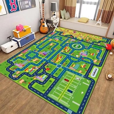 Verkeer Weg Speeltapijt Flanel Woonkamer Kinderkamer Huisdecoratie Vloerkleed Cartoon Antislip Wasbare Mat 50x80cm
