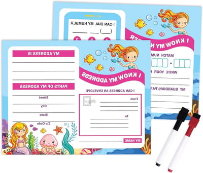 Oefenwerkblad Adres Telefoonnummer - Leerwerkblad Kleuterschool - Leren Schrijven - Herbruikbaar Gelamineerd - A4 Formaat - Lichtblauw