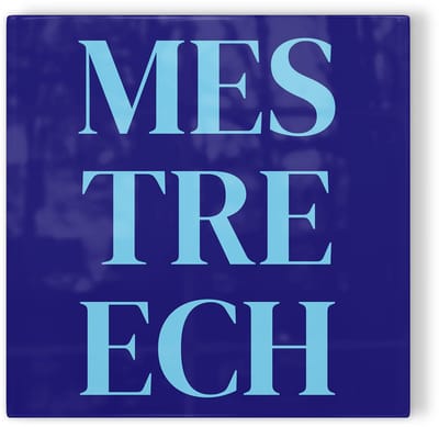 Tegeltje Mestreech - donkerblauw lichtblauw - tegeltje stad - tegeltje met tekst
