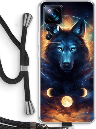Case Company® - Hoesje met koord geschikt voor Xiaomi 12T hoesje met Koord - Wolf Dreamcatcher - Telefoonhoesje met Zwart Koord - Bescherming aan alle Kanten en Over de Schermrand