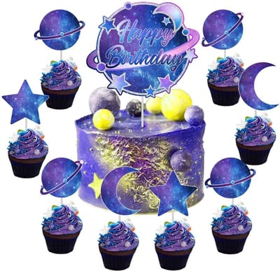 Dailygoody - Galaxy Verjaardagstaart Decoraties - Zonnestelsel - 25pcs - Cupcake Toppers - Ruimte Themed - Gelukkige Verjaardag - Taart Decoratie