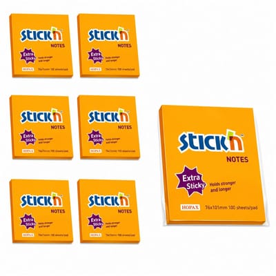 Stick'n 6 grote memoblokken - 101x101mm - extra sticky notes - gelinieerd, oranje - 6 x 90 memoblaadjes