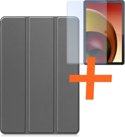 Hoesje - Geschikt voor Lenovo Tab M10 5G - Met Screenprotector - Trifold Bookcase - Hard Cover - Hardcover Book Case - Tablet Hoes - Grijs