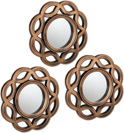 spiegel set van 3 - rond - Ø 25 cm - wandspiegel vintage - goud-zwart