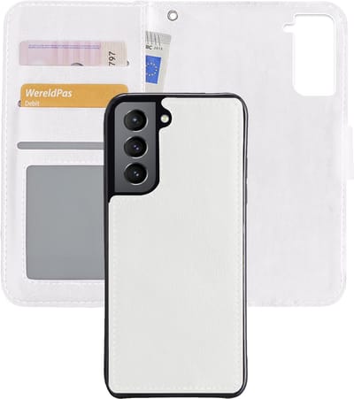 Hoes - 2 in 1 - Geschikt voor Samsung Galaxy S21 - Met Uitneembare Hard Cover - Bookcase - Wallet Case - Met Pasjeshouder - Book Case - Uitneembaar - Pashouder - Kunstleer - Wit