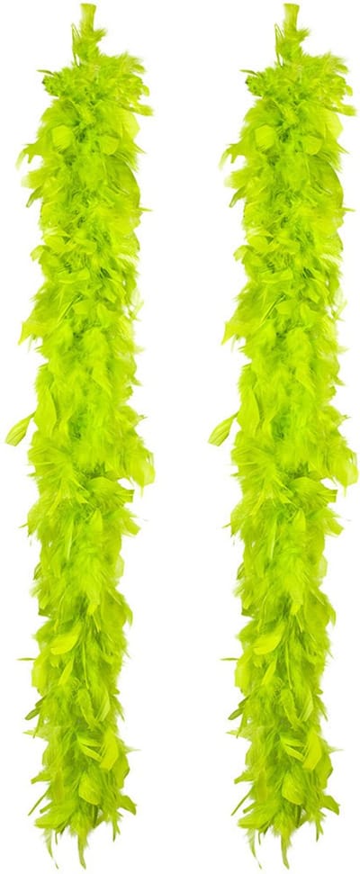 Boland Carnaval verkleed boa met veren - 2x - lime groen - 180 cm - 50 gram - Glitter and Glamour