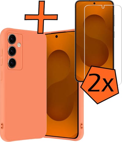 Hoes - Met 2x Screenprotector - Geschikt voor Samsung Galaxy S25 - Sterk & Shockproof - Back Cover - Siliconen Case - Telefoon Hoes - Perzik