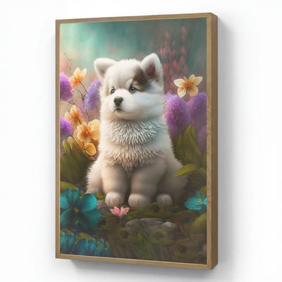 Wandlamp 60x90 cm - Oplaadbaar - Puppy - Bloemen - Planten - Natuur - Husky - Wandlampen binnen woonkamer - Slaapkamer lamp - Decoratieve nachtlamp - Vloerlamp draadloos