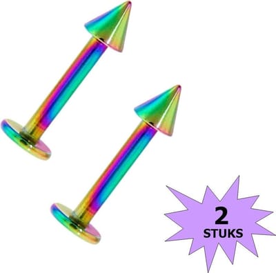 Fako Bijoux® - Labret Piercing - Spike - 3mm - Multicolour - 2 Stuks