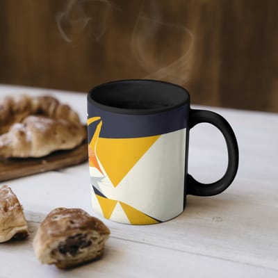 Magische Mok - Foto op Warmte Mokken - Koffiemok - Vos - Oranje - Abstract - Driehoeken - Magic Mok - Beker - 350 ML - Theemok