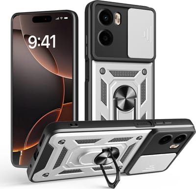 MobyDefend Hoesje - Geschikt voor Motorola Moto E15 / G05 - Pantsercase Met Draaibare Ring - Zilvergrijs
