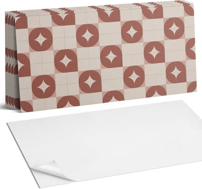 Coloray Plaktegels - Geometrisch patroon met cirkels Wandtegel Zelfklevend - 60 cm x 30 cm - Rood Plaktegels - 6 stuks - Rechthoek PVC Tegels - Plaktegels Keuken - Zelfklevende Vloertegels Badkamer - Vinyltegels Vloer Zelfklevend - Portugese Tegels