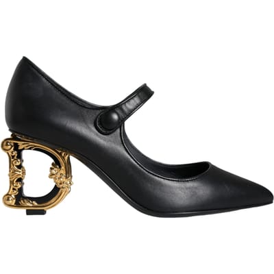 Dolce & Gabbana Zwarte Leren Logo Hakken Mary Janes Pumps Schoenen
