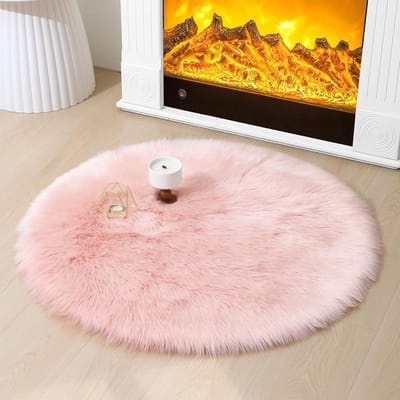 SnelShoppen - Faux Fur Schapenvacht Vloerkleed, Zacht en Fluffy Tapijt voor Slaapkamer, Bankmat (Roze, Diameter 90cm Rond)
